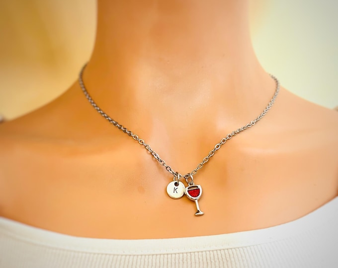 Wine necklace, wine lover jewelry, red wine glass, bartender gift, red wine glass charm, wine lover birthday gift