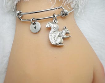 Squirrel Bracelet, Squirrel Jewelry, Animal Bracelet, Personalized Bracelet, Initial Bracelet, Bracelet, Animal Jewelry