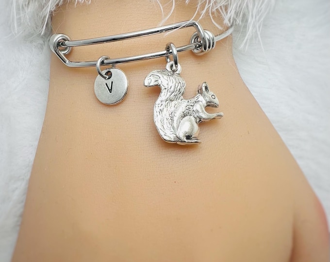 Squirrel Bracelet, Squirrel Jewelry, Animal Bracelet, Personalized Bracelet, Initial Bracelet, Bracelet, Animal Jewelry