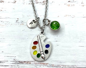Painter's necklace, Painter's gift, Painter's jewelry, Artists' birthday present, Art gifts, Personalized art gift, Brush, Color palette, 
