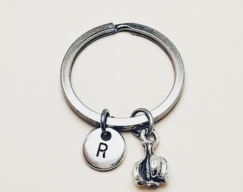 Garlic Keychain, Garlic Keychain, Initial Keychain, Personalized Keychain, Chef Keychain, Personalized Keychain, Charm Keychain, Food