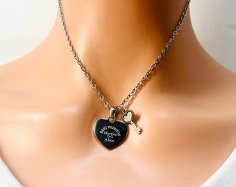 Personalized Engraved Heart Necklace with Key, Best Friend Gift, Personalized Name Necklace, Gift for Her Friends, Daughter,