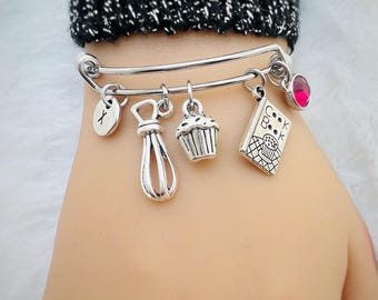 Chef Bracelet, Kitchen Jewelry, Chef Gift, Kitchen Gift, Oven Gift, Baker Bracelet, Cook, Bakers, Whisk, Muffin, Cupcake