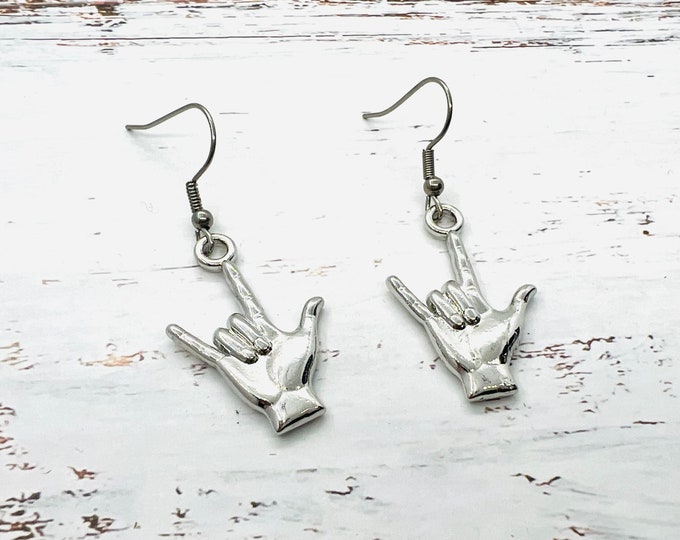 ASL Earrings for Women, American Sign Language, I Love You, Asl Interpreters Gifts, Gift for the Deaf, for her