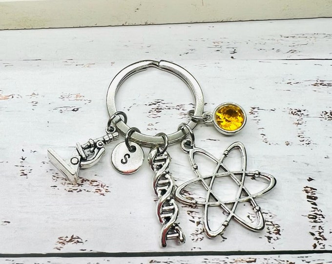 Science geek gift, science gift, science keychain, science keyring, gift for geek, Atom, DNA, Chemist, Chemistry, Physics, science,