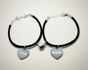 Engraved heart magnet partner bracelet,personalized bracelet, gift, love, engraving, bracelets, friendship bracelet, couple,Valentine's day,