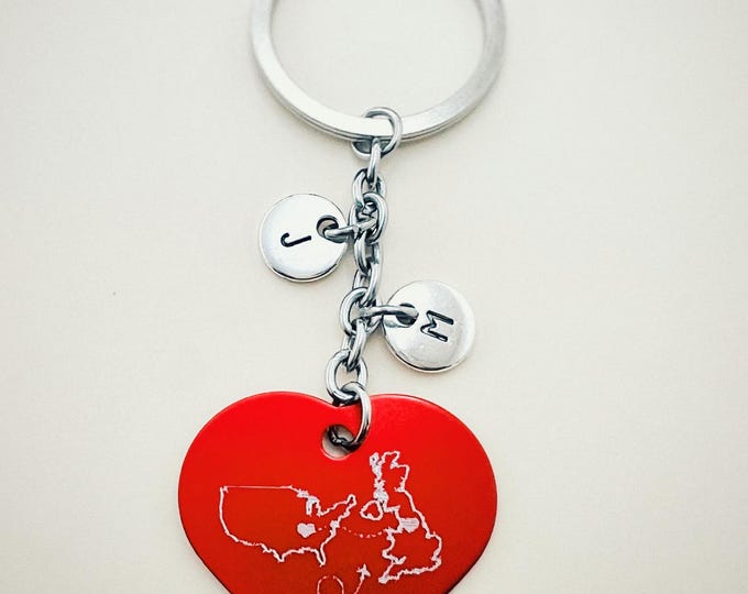 Personalized Long Distance Heart Keychain, Different Countries Relationship Keychain, Special Location, Long Distance