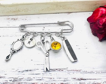 Hairdresser Brooch, Hairdresser Gift, Hair Stylist Brooch, Gift for Esthetician, Hairdresser Pin, Pin Gift for Her, Personalized