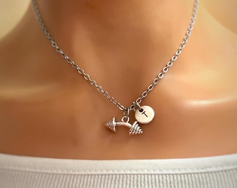 Dumbbell necklace, dumbbell gifts, gym necklace, dumbbell jewelry, gym gifts for her, weightlifting, barbell, personal trainer, weights,