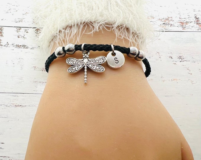 Dragonfly gifts, dragonfly bracelet, initial charm bracelet, insect jewelry, dragonfly bracelet, dragonfly charm, insect bracelet