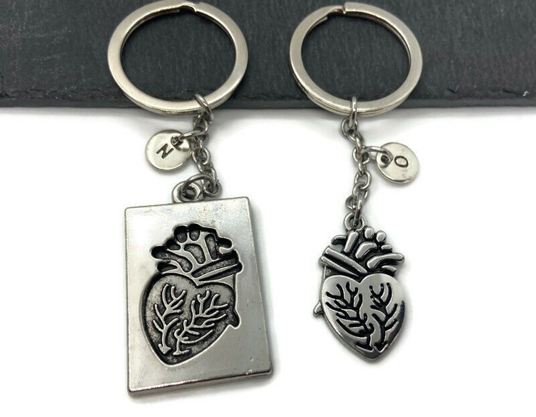 Couples Keychain Set Anatomical Heart Keychain Heart Plaque Etsy