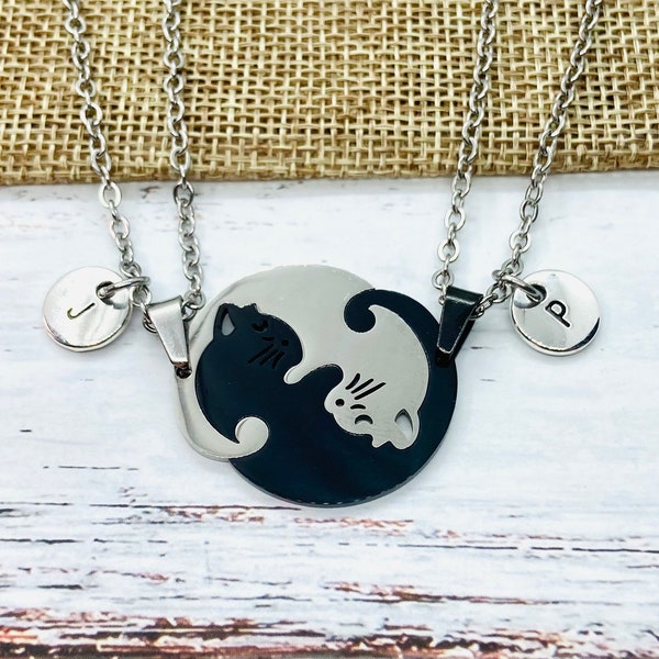 Personalized Couple Necklaces,Stainless Steel Pet Matching Cute Cat, Puzzle Pendant Necklace,Anniversary Gift,Valentine's gift