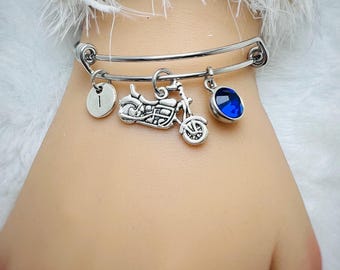 Motorcycle Bracelet, Biker Bracelet, Motorbike gifts, Gift for Girlfriend, Motorcycle Charm, Women bracelet, Charm bracelet,Monogram Bangle