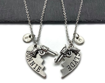 bonnie and clyde, bonnie and clyde necklace, bonnie clyde, partners in crime, best friend necklace, best friend jewelry, girlfriend gift