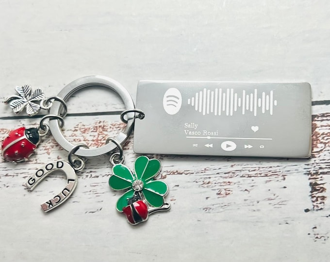 Personalized Music Code Keychain, Lucky Keychain, Personalized Song Code Gift, Engraved Name Keychain, Birthday Gift for Friends,