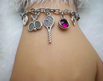 Tennis bracelet, tennis gift, Personalized tennis, Tennis jewelry, Tennis racket, Tennis player, Tennis coach, Tennis charm, Sports,Birthday