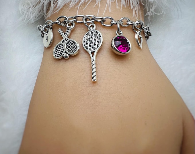 Tennis bracelet, tennis gift, Personalized tennis, Tennis jewelry, Tennis racket, Tennis player, Tennis coach, Tennis charm, Sports,Birthday
