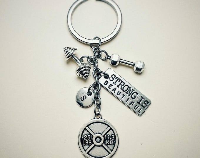 Gym keychain, gym trainer keychain, crossfit gift, gift for bodybuilders, barbell keychain, weights keychain