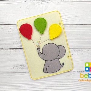 ITH Elephant color sort balloons 5x7 Quiet Busy Book Page ITH Machine Embroidery Design
