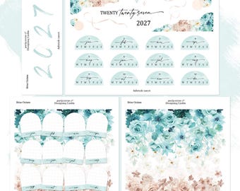 2027 Hobonichi Cousin Yearly Stickers, Year at a Glance and Front Page Setup for A5 - Brise Océane