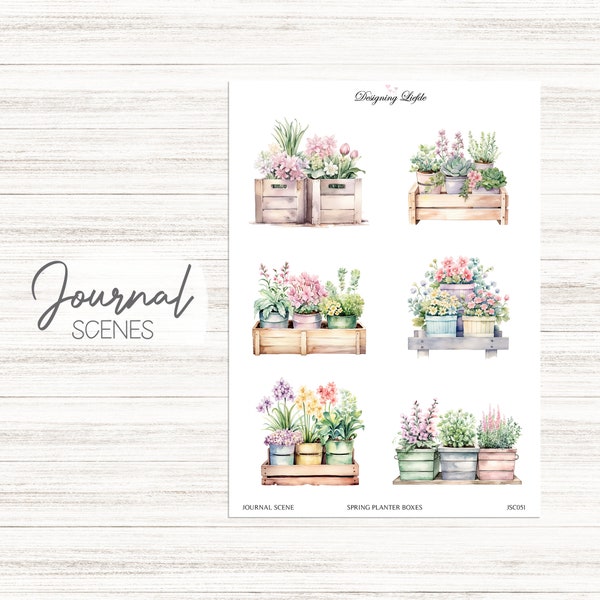 Spring Planter Boxes - Journal scene stickers - Matte White or Transparent Glossy | JSC051