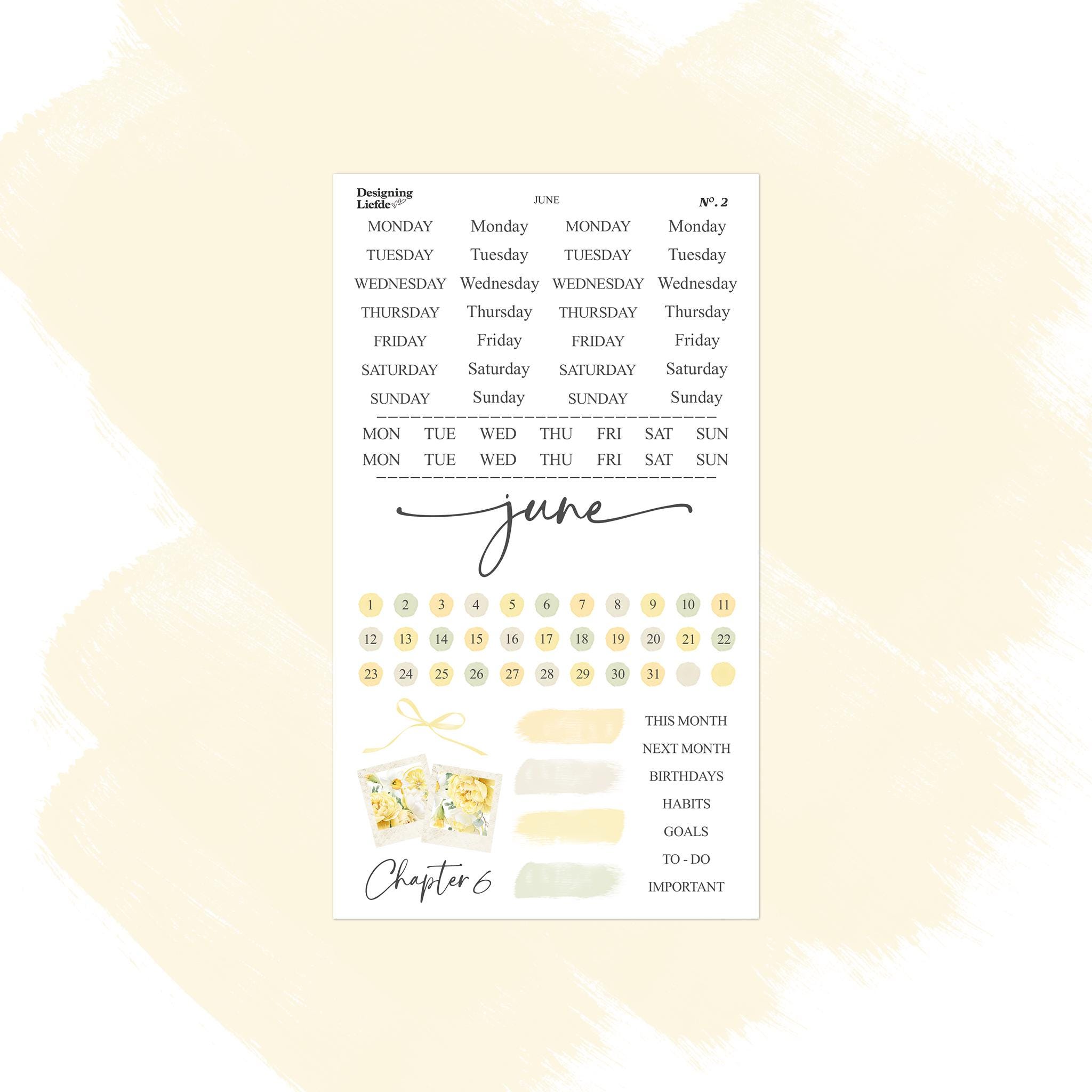 June Sticker Design June Monthly Decorative Stickers for Planners and Journals - Etsy