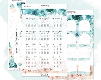 2027 Hobonichi A6 Yearly Stickers, Year at a Glance and Front Page Setup for your A6 planner - Brise Océane