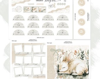 Hobonichi Cousin Jahresaufkleber, das Jahr auf einen Blick und Vorderseiteneinrichtung für A5 - Petit Lapin