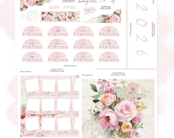 Hobonichi Cousin Jahresaufkleber, das Jahr auf einen Blick und Front Page Einrichten für A5 - Reve de Rose