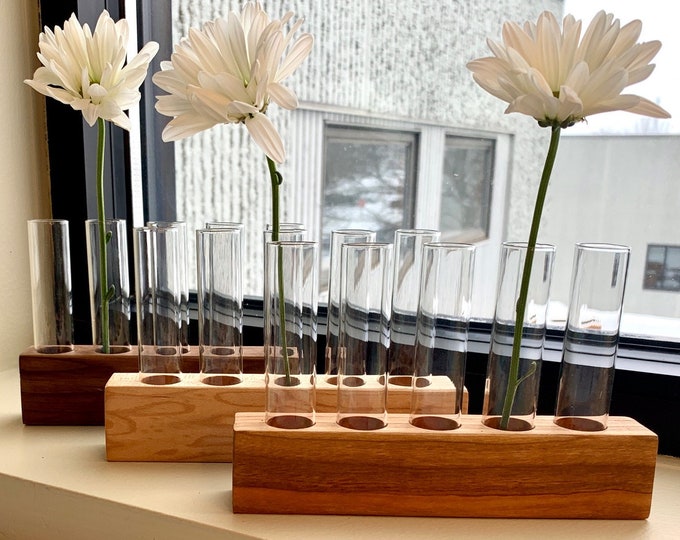 BEST SELLER! Wood Propagation Station - Five Glass Tubes - Bud Vase
