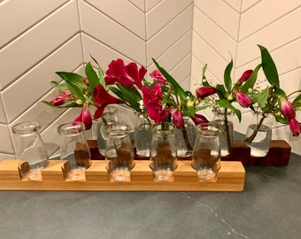 Modern Propagation Station: Wood Vase Holder with 5 Vases