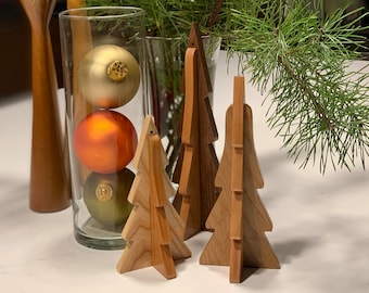 Modern Wooden Christmas Trees - Individual or Set of Three - Interlocking - Mixed Hardwoods