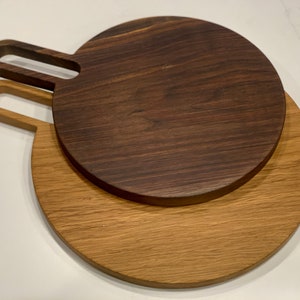 Modern Round Charcuterie or Cutting Board with Integrated Handle - Choice of Wood - Two Sizes