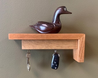 Modern Magnetic Key Holder with Integrated Shelf - Several Wood Combo Choices - Key Hooks - Wall Shelf - Minimalist - MCM