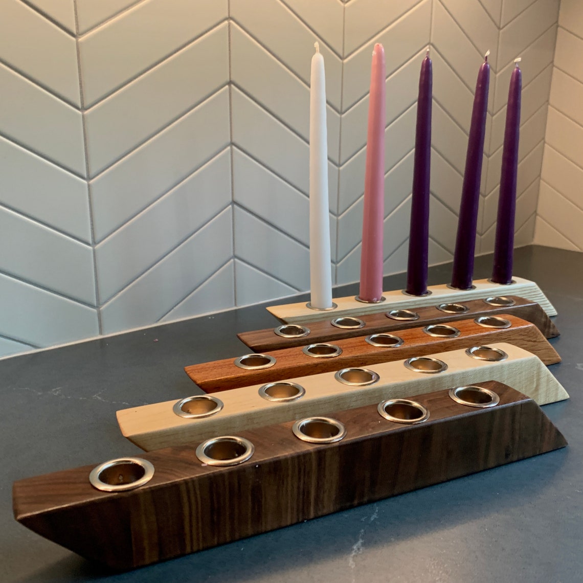 Advent Candle Holder 5 Taper Candles Minimalist and Modern Etsy