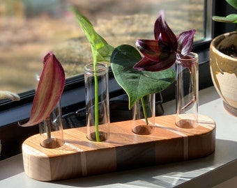 Modern Mixed-Hardwoods Propagation Station - Four Tube - Stem Vase Holder - Ships Next Day