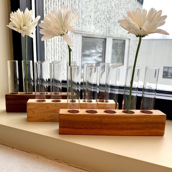 BEST SELLER! Wood Propagation Station - Five Glass Tubes - Bud Vase
