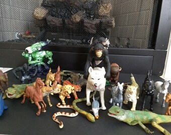 Horses Apes Huge Lot of Toys Snakes Sharks