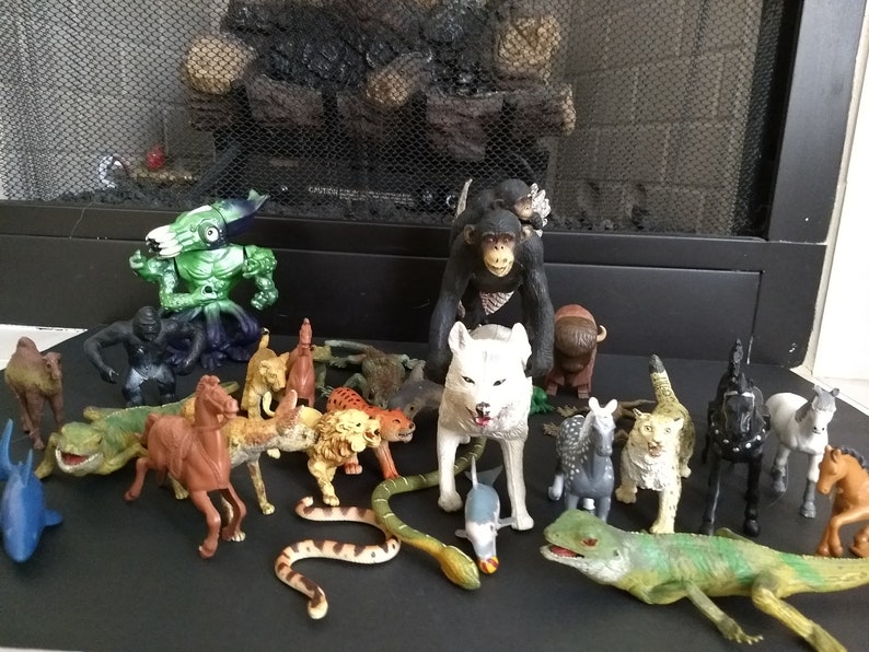 Horses Apes Huge Lot of Toys Snakes Sharks