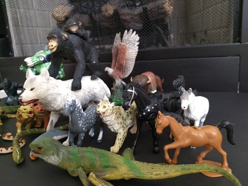 Horses Apes Huge Lot of Toys Snakes Sharks