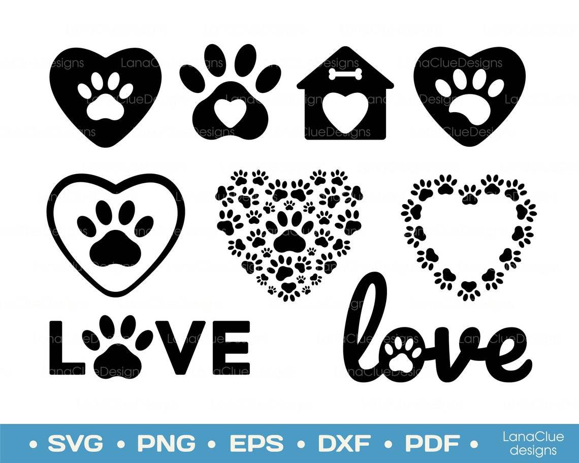9 Hund Herz Pfote SVG Bundle Pfote Herz Svg Hund Pfote Liebe Etsy