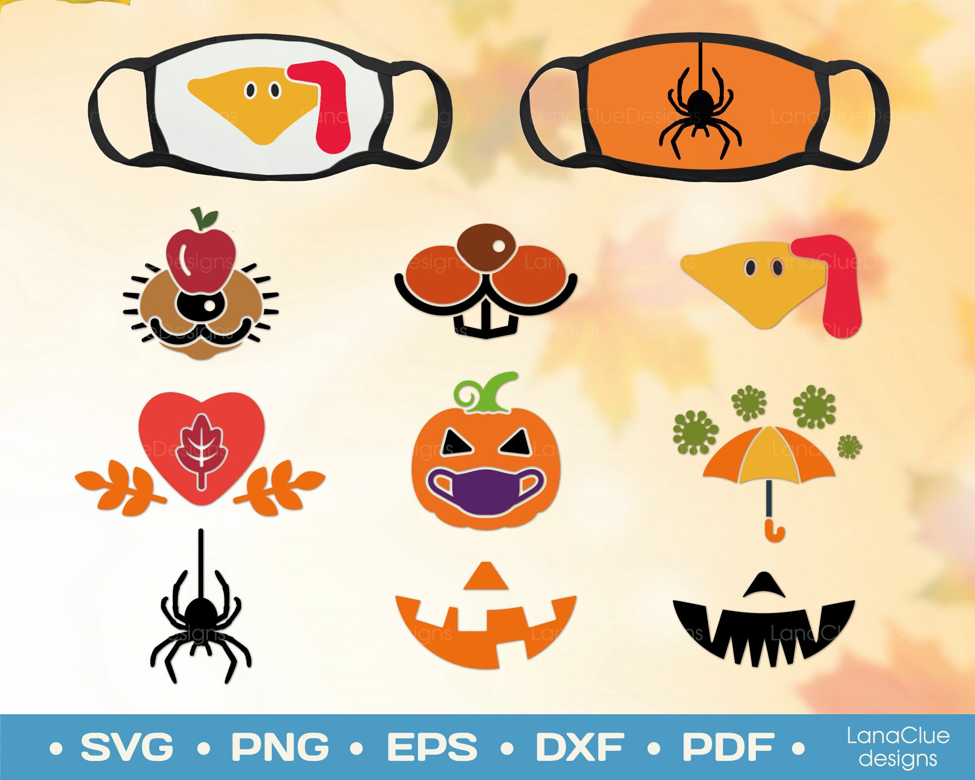 Download 9 Fall Face Mask Designs Svg Fall Bundle Svg Halloween Face Etsy