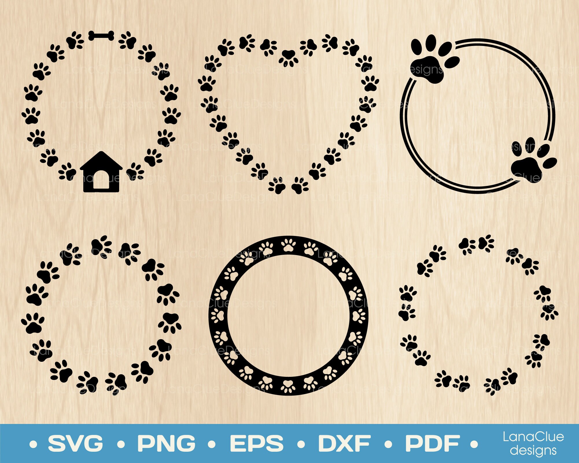 6 Dog Paw Monogram Frames SVG Bundle Paw Frame Bundle Svg | Etsy