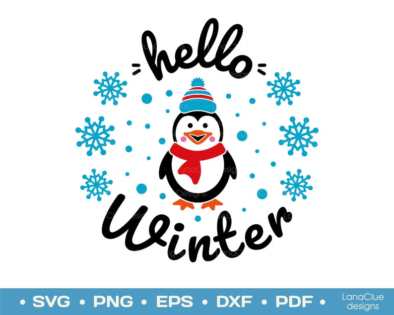 Download Hello Winter Svg Cut File Cute Penguin with Scarf and Cap | Etsy