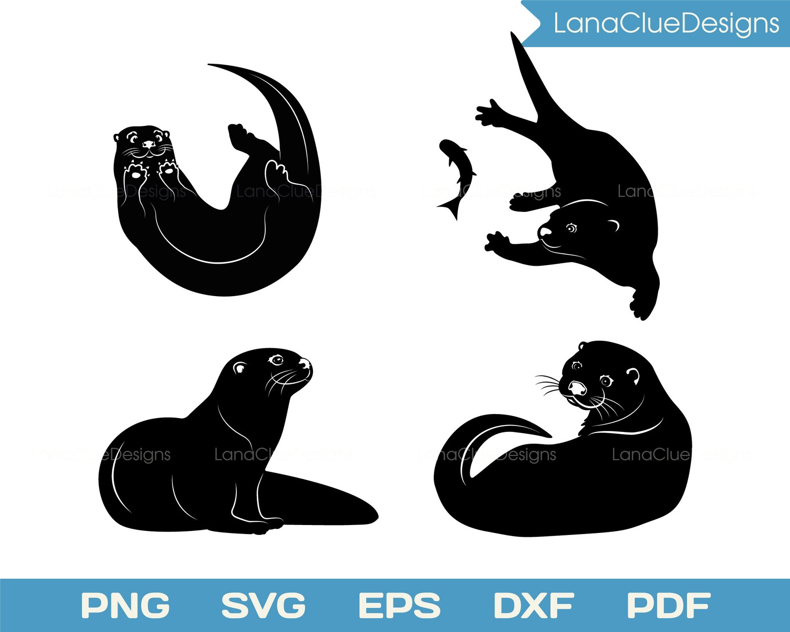 Download 4 Otters Svg Bundle River Otter Clipart Silhouette Cut ...