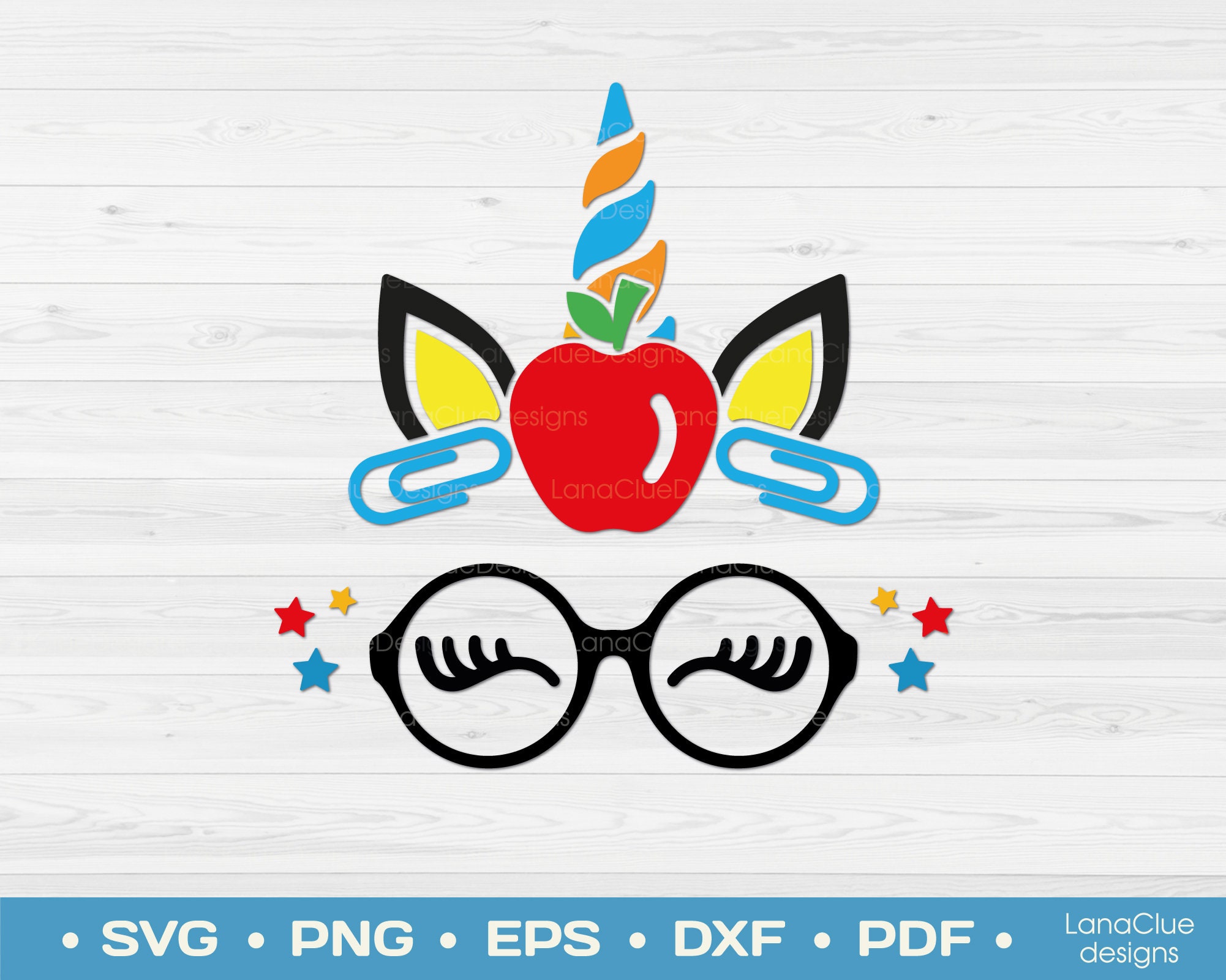 School Unicorn Svg Cut File Unicorn with Glasses and Apple | Etsy