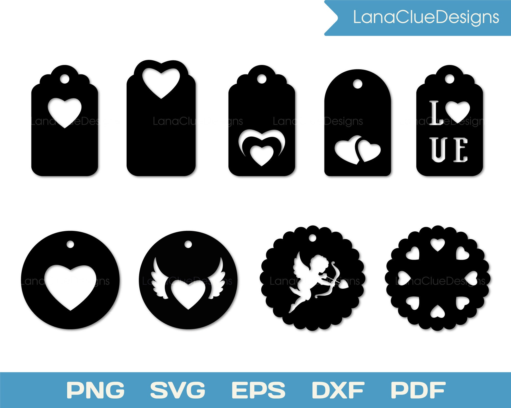 9 Heart Gift Tags Svg Silhouette Cut Files Valentines Etsy
