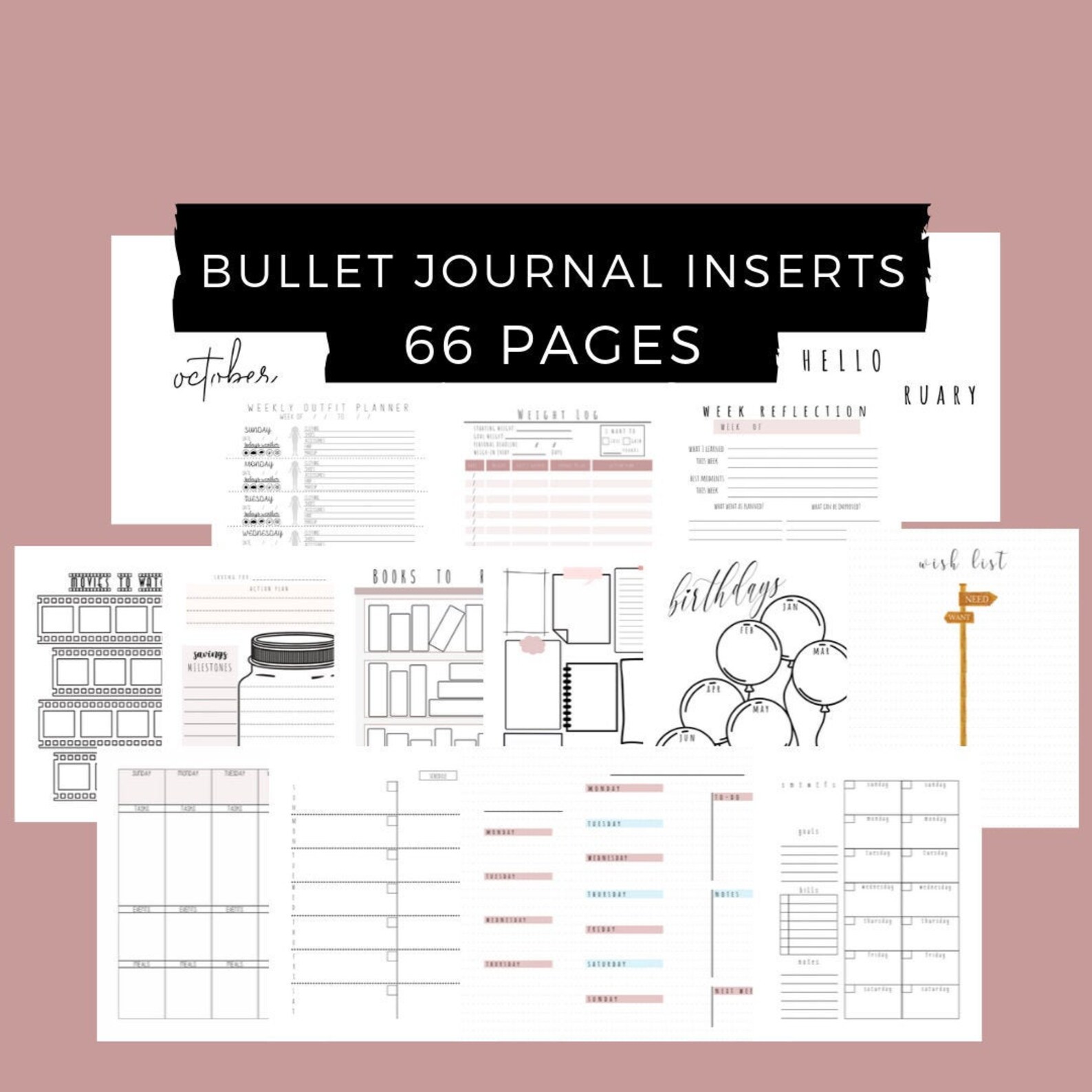Bullet Journal Inserts Inserts for Bullet Journal Dotted Etsy