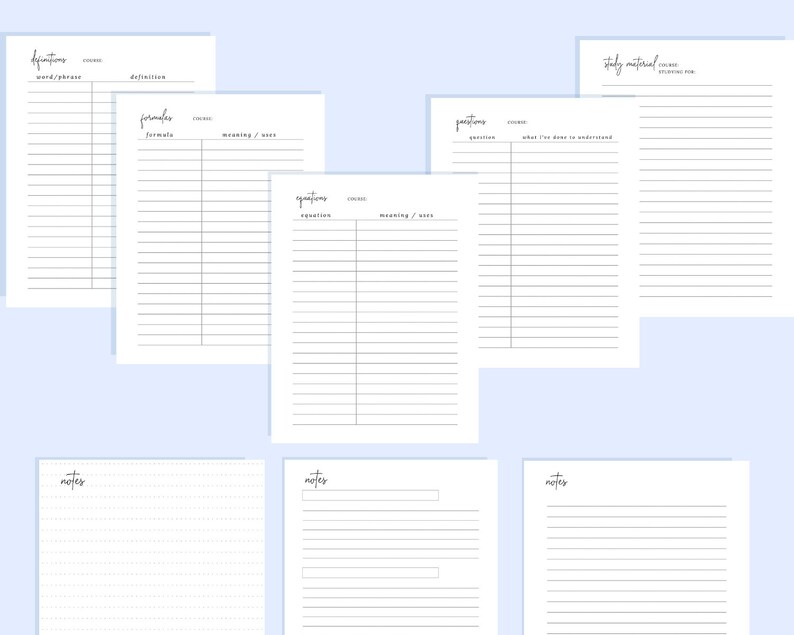 Student Planner Inserts for Studying Grades Exam Assignment Etsy