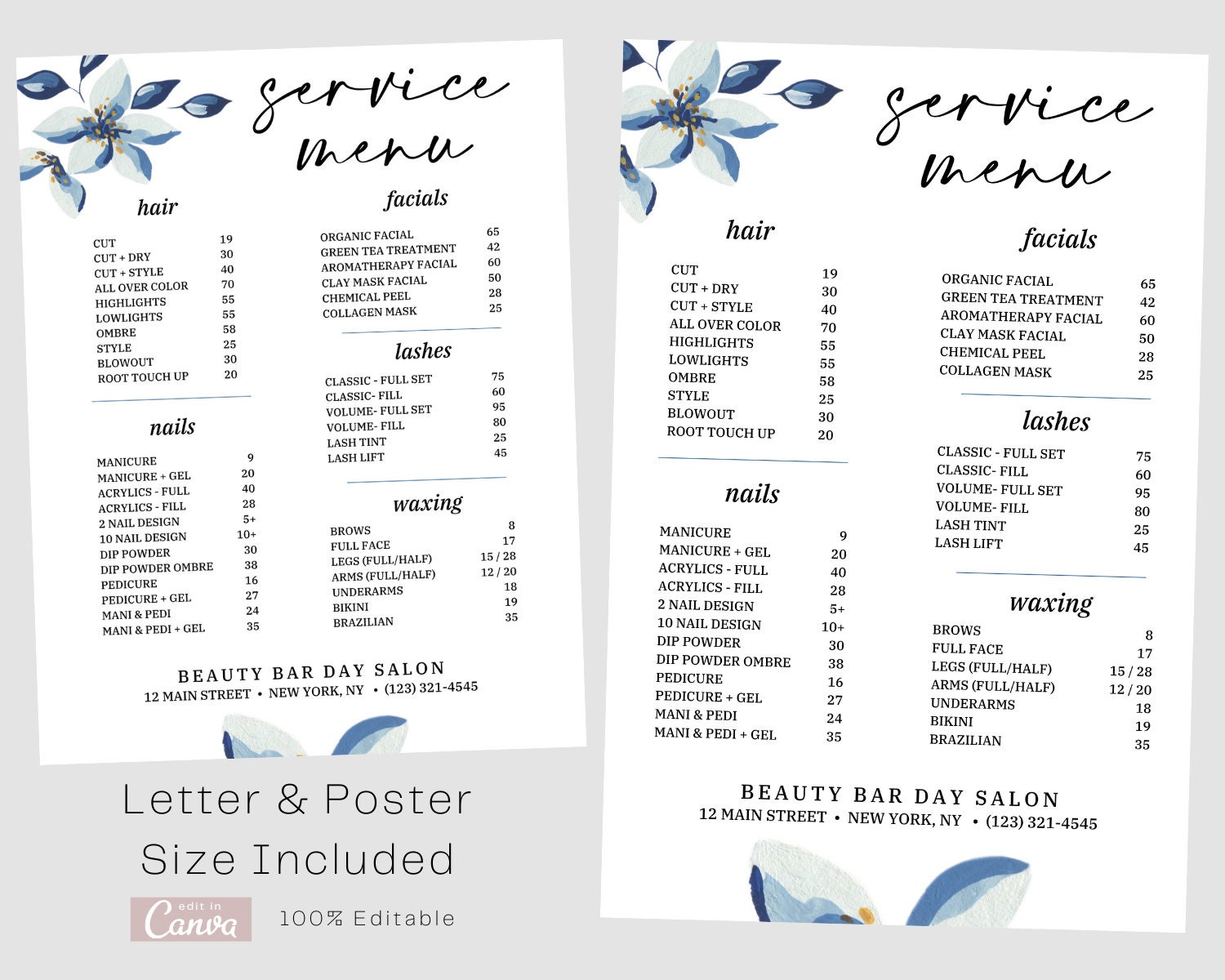 Salon Service Menu  Salon Price List  Salon Wall Service Menu, Printable  Menu Flyer for Salons, Salon Poster  EDITABLE Template, Canva Intended For Salon Menu Template